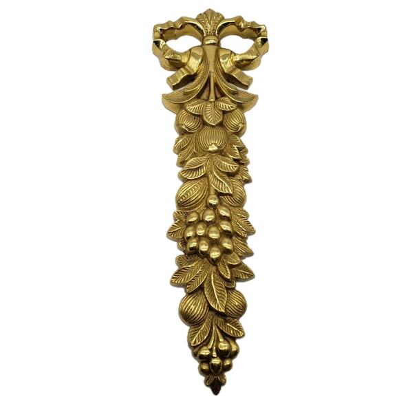 VTG Solid Brass Drop Wall Hanging Vertical Fruit Leaves Bow Louis XVI Style 13" - Picture 1 of 7